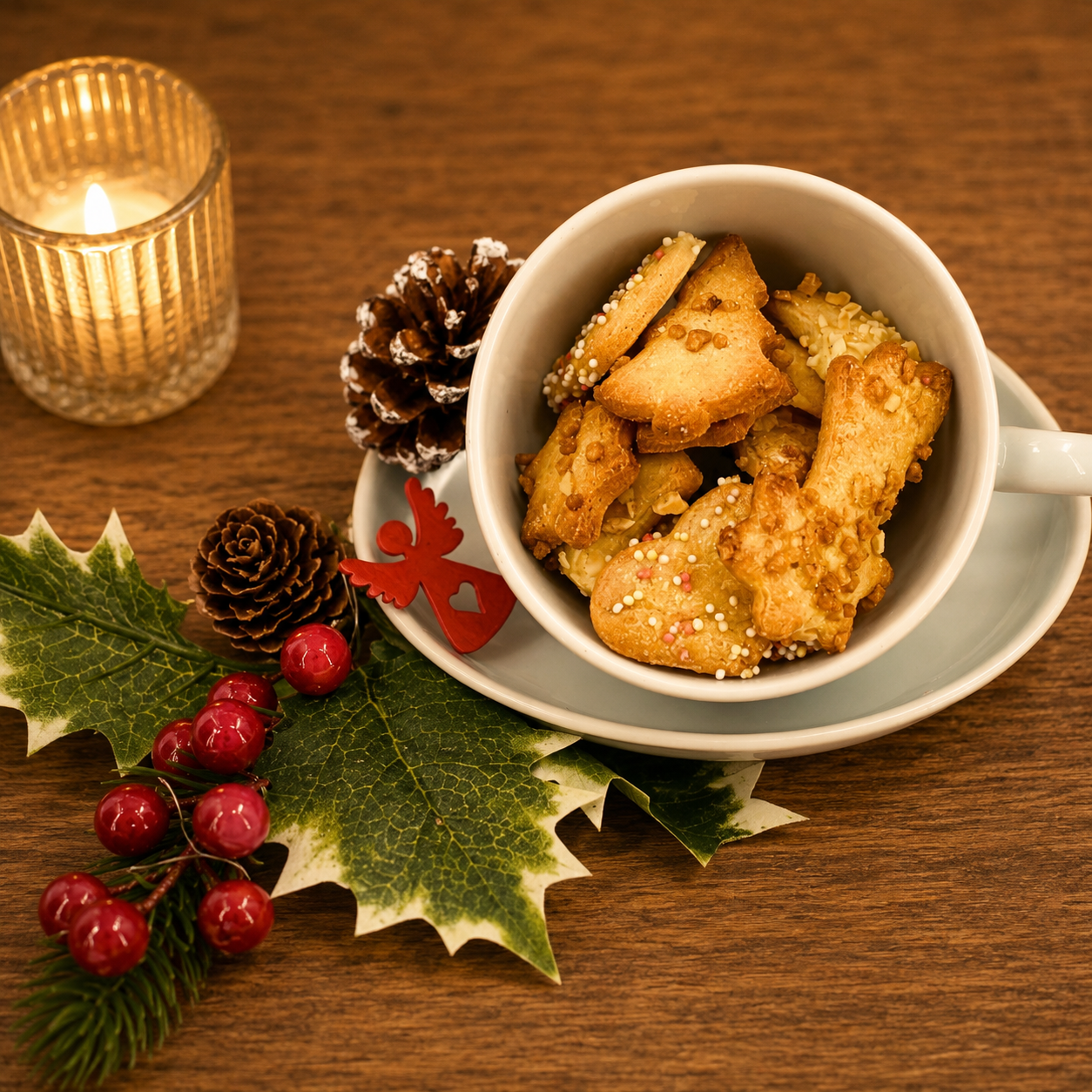 Weihnachtliches Buttergebäck in einer Tasse zum wegnaschen