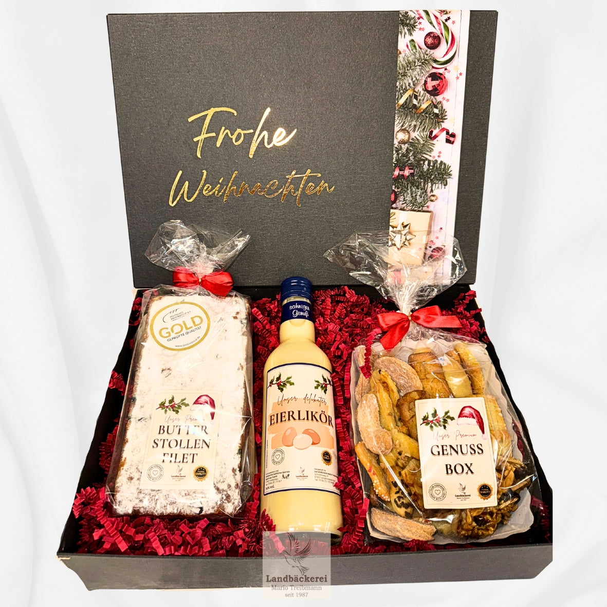 Premium Geschenkbox - mit Butterstollenfilet, Eierlikör und Genussbox