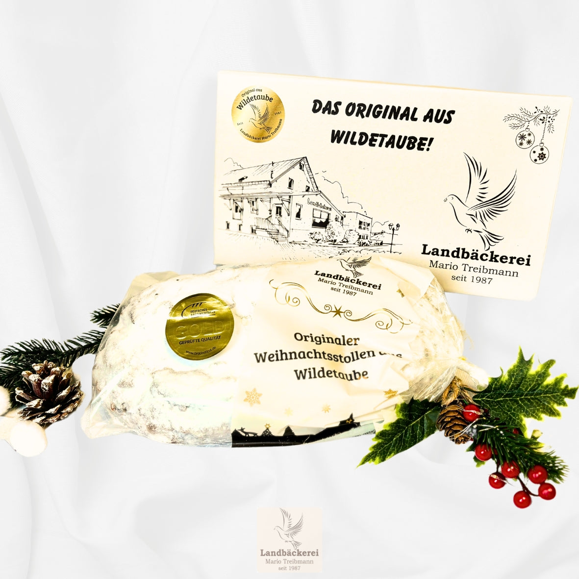 Butterstollen 1,25kg im Designkarton und im Beutel