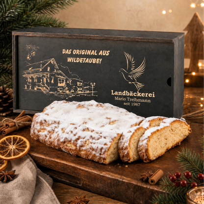 1 kg Goldsiegel - Mandelstollen in eleganter Holzbox