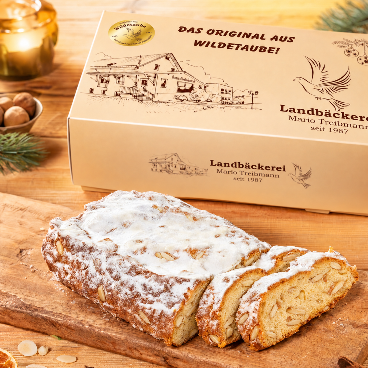 1 kg Goldsiegel - Mandelstollen in stilvollem Karton
