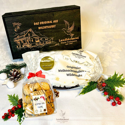 Premium Box - Butterstollen 1,25kg in Holzbox + Genussbox