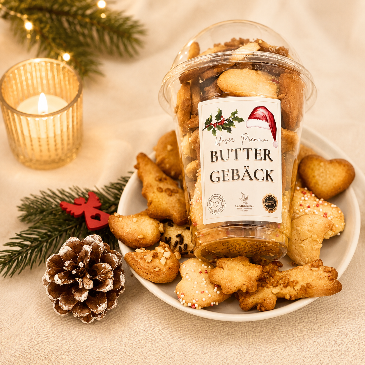 Weihnachtliches Buttergebäck in gemütlicher Deko